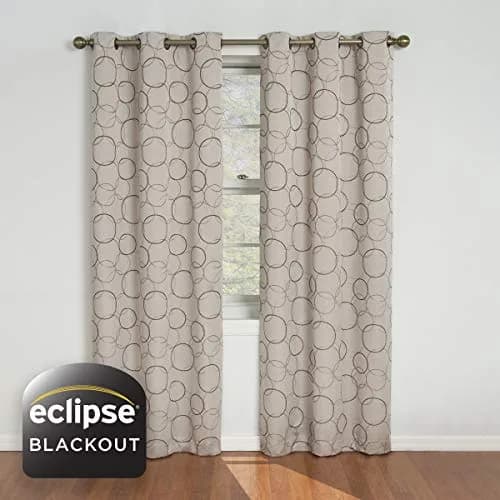 ECLIPSE Meridian Blackout Thermal Grommet Window Curtain 42 in x 84 in Linen | Modern Noise & Light Blocker thumbnail 2