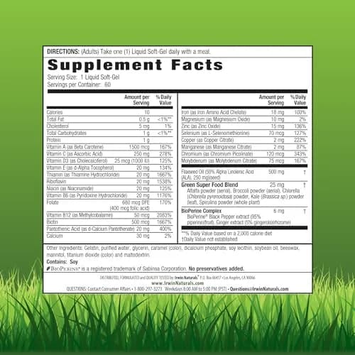Irwin Naturals Only One Daily Multivitamin with Iron | 60 Softgels for Complete Daily Nutrition Support thumbnail 2