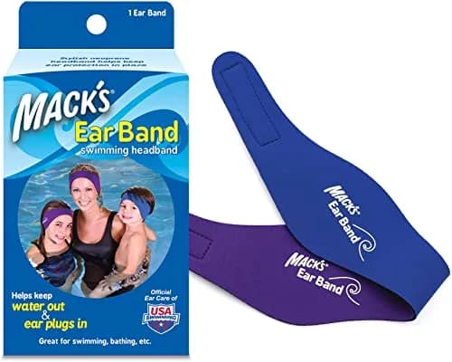 Mack's Swimming Headband – Doctor Recommended Neoprene Ear Band for Water Sports – Adjustable Fit for Kids to Adults – Blue/Purple thumbnail 1