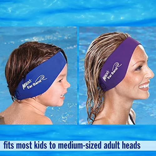 Mack's Swimming Headband – Doctor Recommended Neoprene Ear Band for Water Sports – Adjustable Fit for Kids to Adults – Blue/Purple thumbnail 4