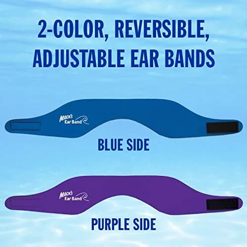 Mack's Swimming Headband – Doctor Recommended Neoprene Ear Band for Water Sports – Adjustable Fit for Kids to Adults – Blue/Purple thumbnail 2