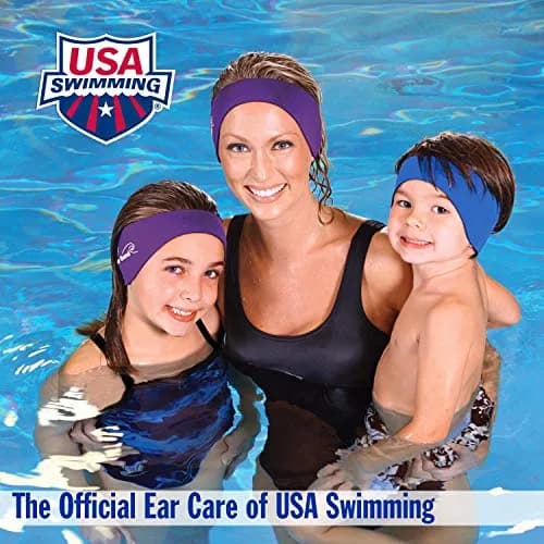 Mack's Swimming Headband – Doctor Recommended Neoprene Ear Band for Water Sports – Adjustable Fit for Kids to Adults – Blue/Purple thumbnail 3