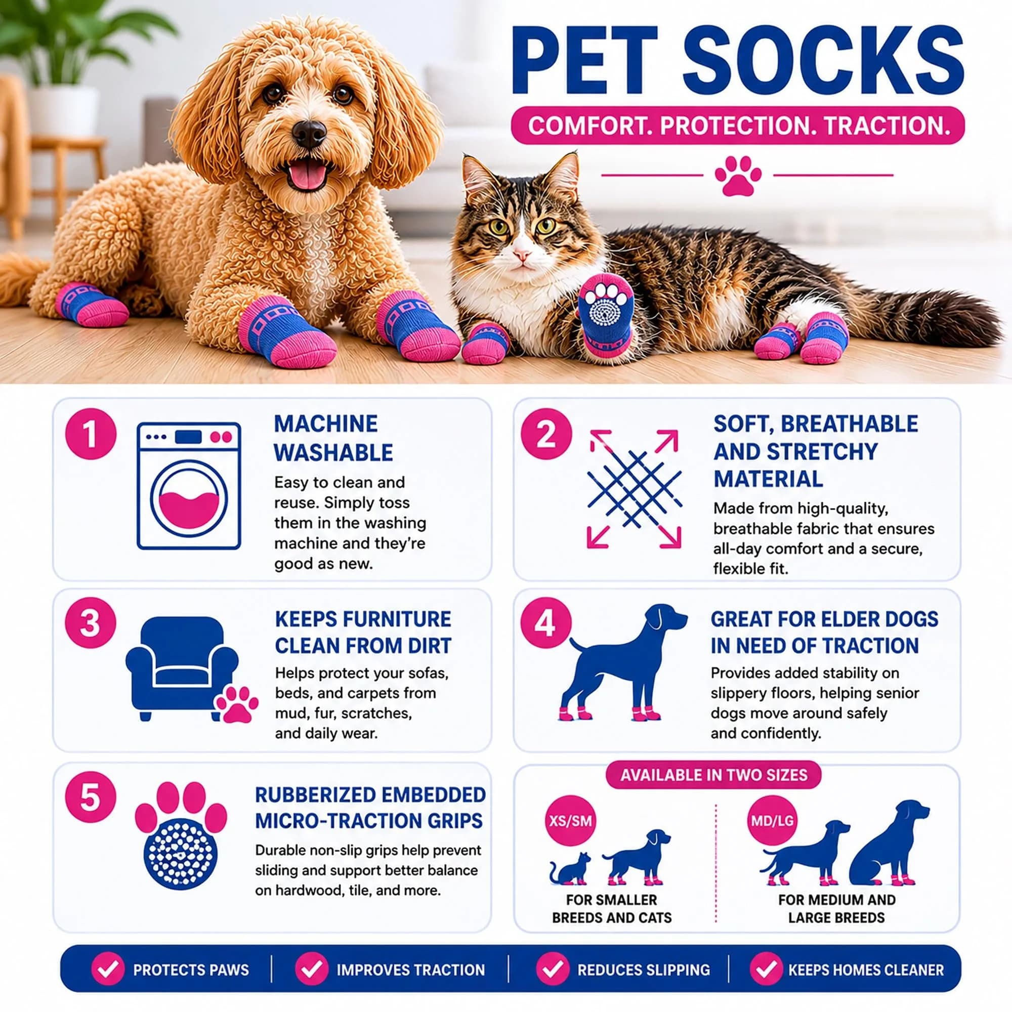Pet Life Anti-Slippage Breathable Dog Socks with Rubberized Micro Grips, Large (Set of 4) | Premium Traction for Indoor Use - view 3