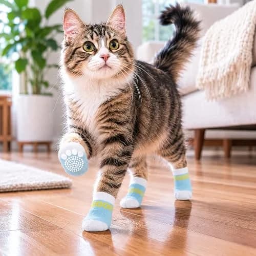 Pet Life Anti-Slippage Breathable Dog Socks Paw Protectors with Rubberized Micro Grips for Premium Traction - Set of 4 Small Blue and White thumbnail 6