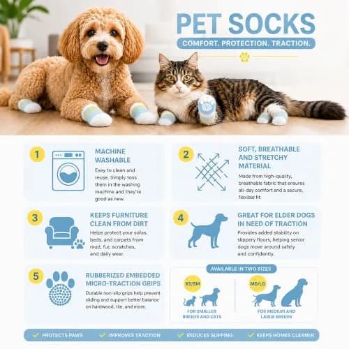 Pet Life Anti-Slippage Breathable Dog Socks Paw Protectors with Rubberized Micro Grips for Premium Traction - Set of 4 Small Blue and White thumbnail 3