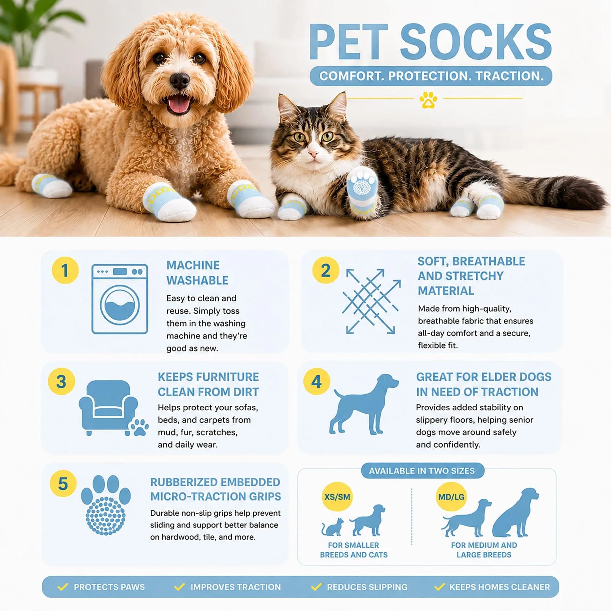 Pet Life Anti-Slippage Breathable Dog Socks Paw Protectors with Rubberized Micro Grips for Premium Traction - Set of 4 Small Blue and White - view 3