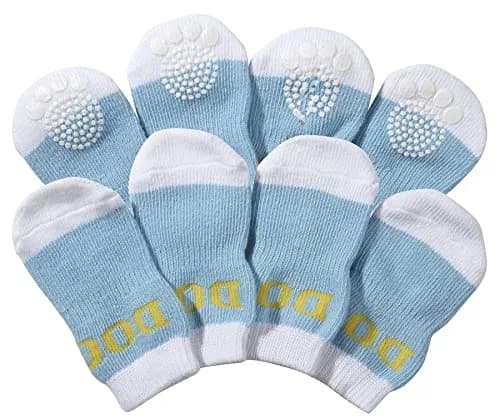 Pet Life Anti-Slippage Breathable Dog Socks Paw Protectors with Rubberized Micro Grips, Set of 4 Large (Blue/White) — Blue and White
