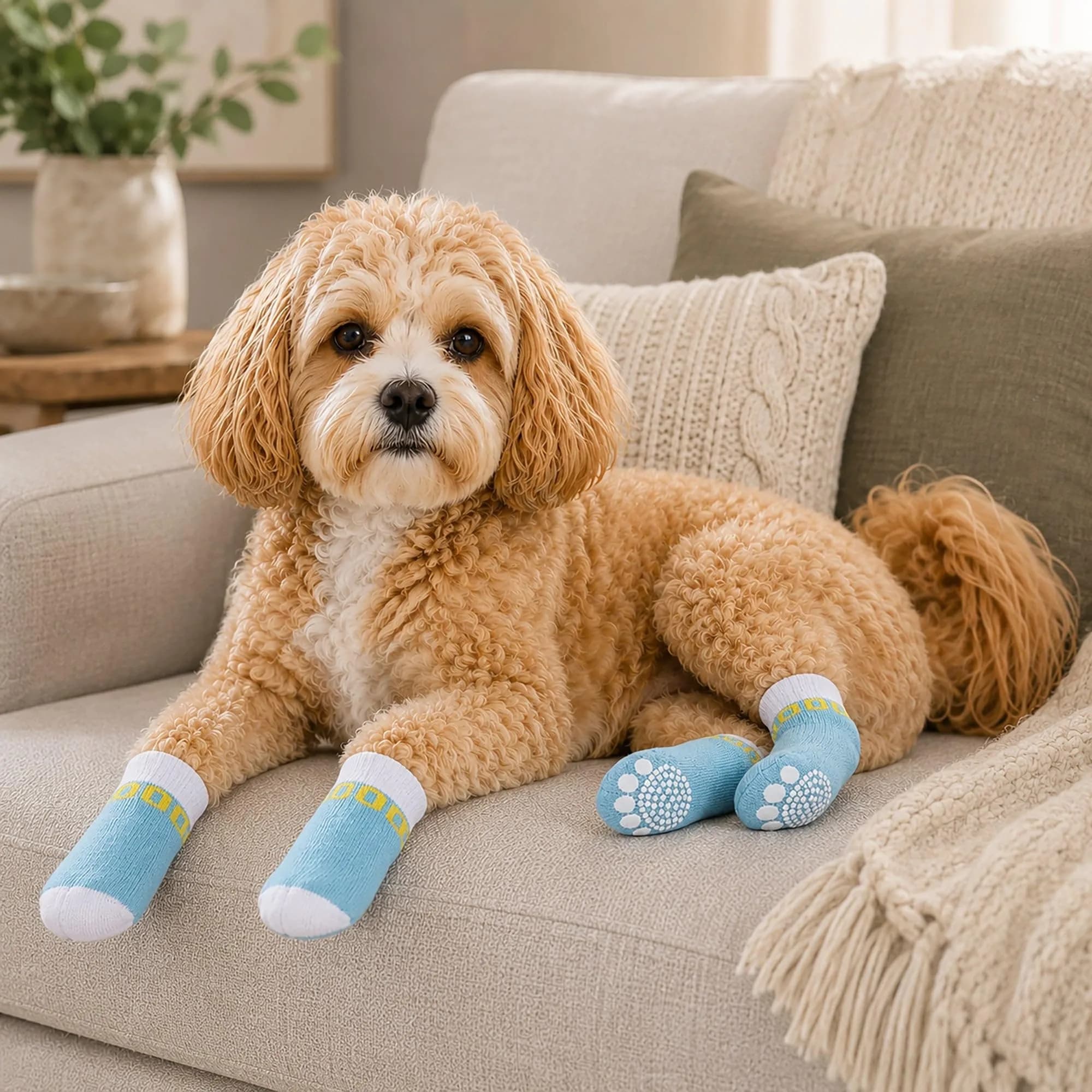 Pet Life Anti-Slippage Breathable Dog Socks Paw Protectors with Rubberized Micro Grips, Set of 4 Large (Blue/White) - view 5