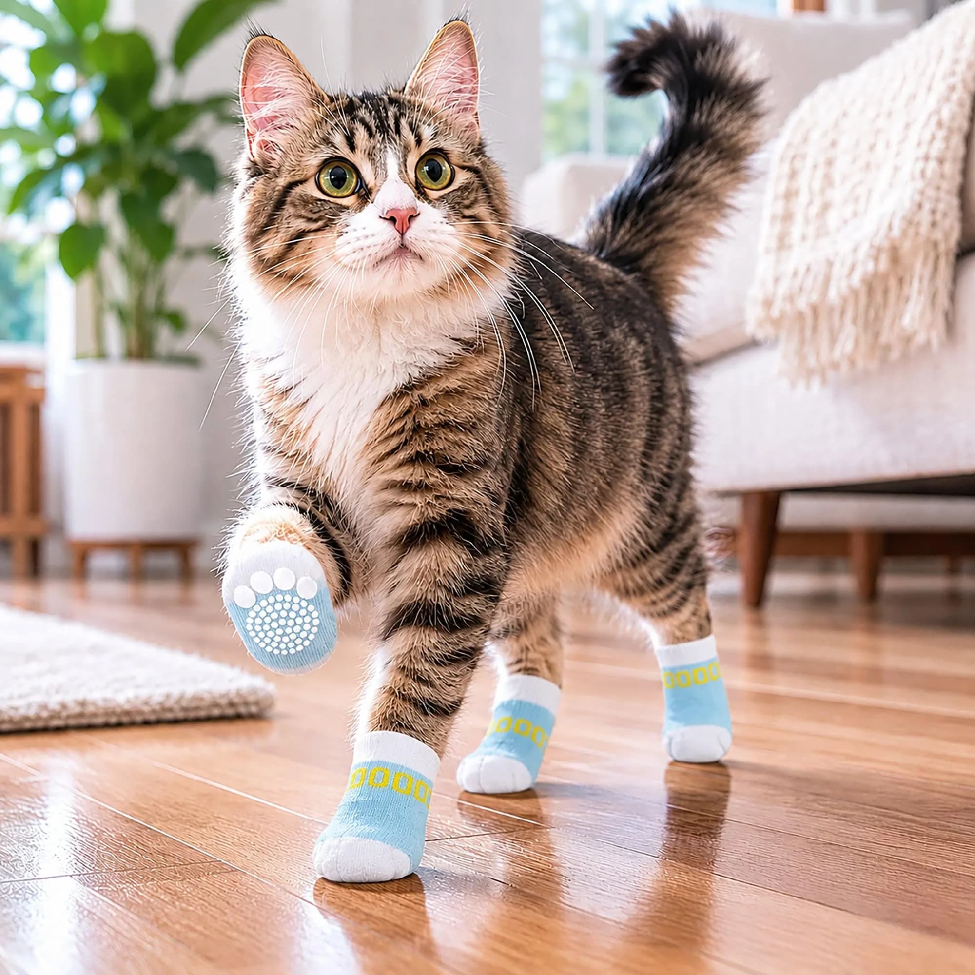 Pet Life Anti-Slippage Breathable Dog Socks Paw Protectors with Rubberized Micro Grips, Set of 4 Large (Blue/White) - view 6