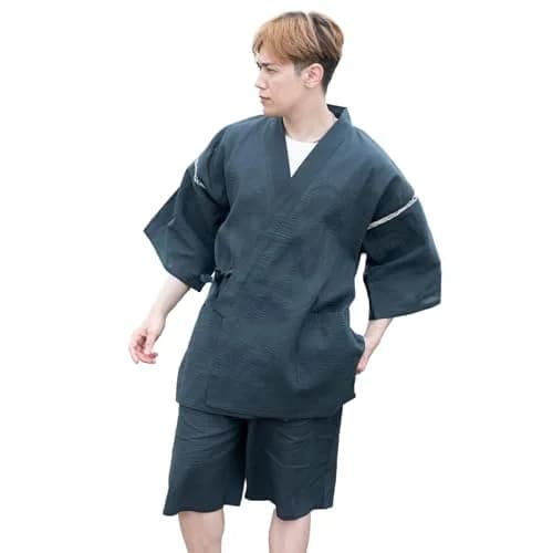 Edoten Men's Japan Kimono Jimbei 100% Cotton | Summer Kimono Style Lounge Wear thumbnail 1