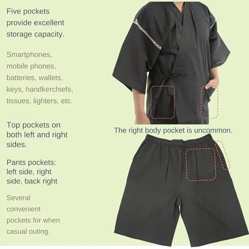 Edoten Men's Japan Kimono Jimbei 100% Cotton | Summer Kimono Style Lounge Wear thumbnail 6