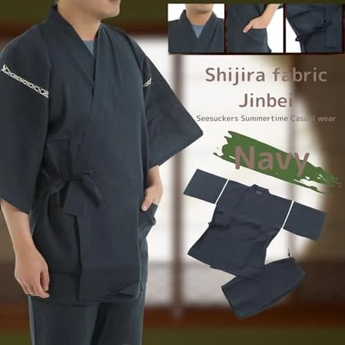 Edoten Men's Japan Kimono Jimbei 100% Cotton | Summer Kimono Style Lounge Wear thumbnail 2