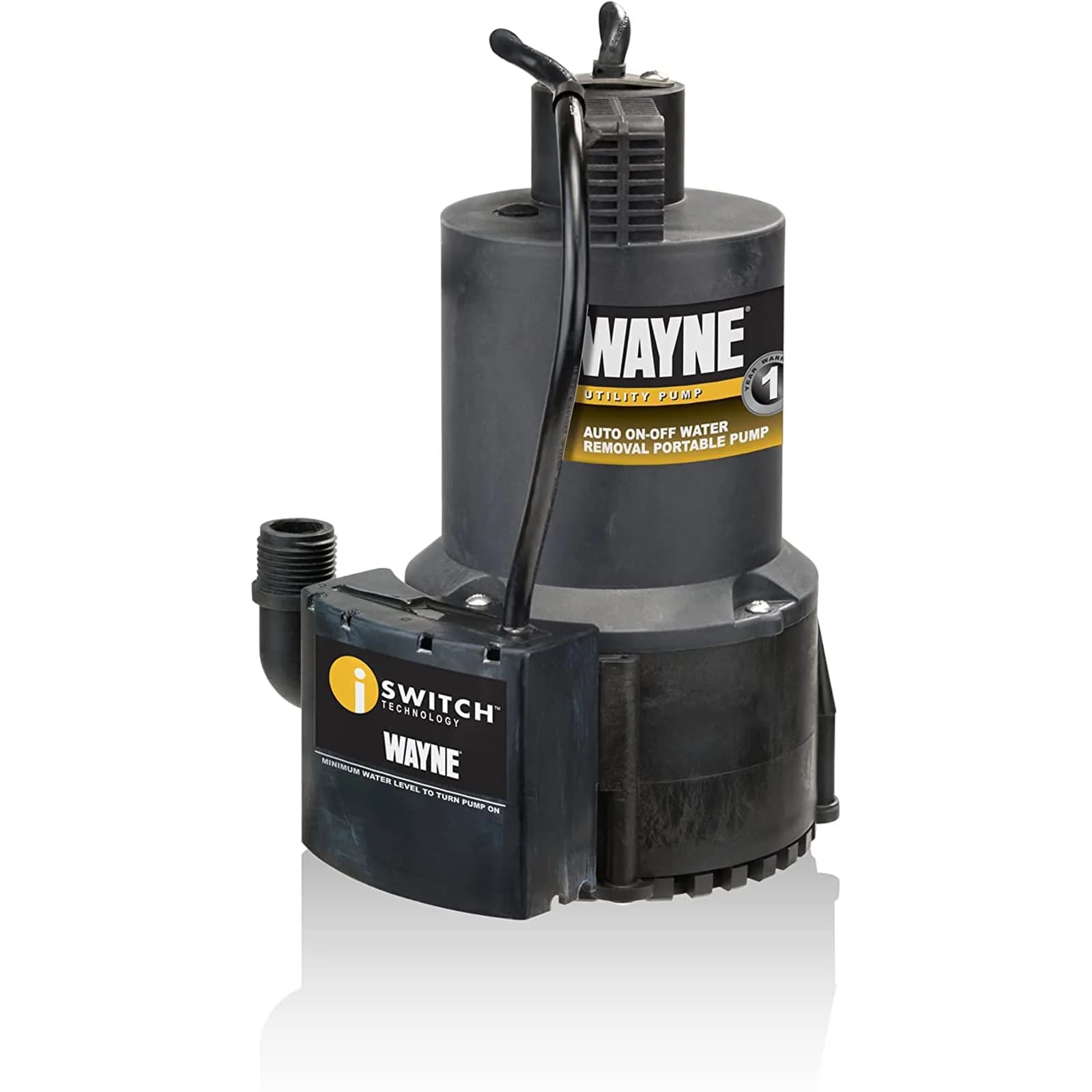 Wayne EEAUP250 1/4 HP Reinforced Thermoplastic Submersible Pump | Hands-Free Water Removal — Black