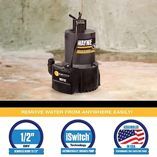 Wayne EEAUP250 1/4 HP Reinforced Thermoplastic Submersible Pump | Hands-Free Water Removal thumbnail 4
