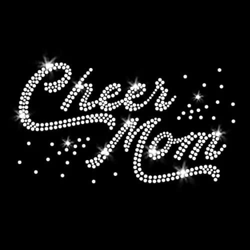 JCS Rhinestones Cheer Mom Swoosh Iron On Rhinestone Transfer 8 x 2.5 inches | High-Quality Glass Crystals for Cheer Support thumbnail 1