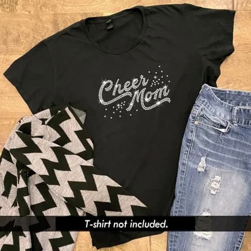JCS Rhinestones Cheer Mom Swoosh Iron On Rhinestone Transfer 8 x 2.5 inches | High-Quality Glass Crystals for Cheer Support thumbnail 4