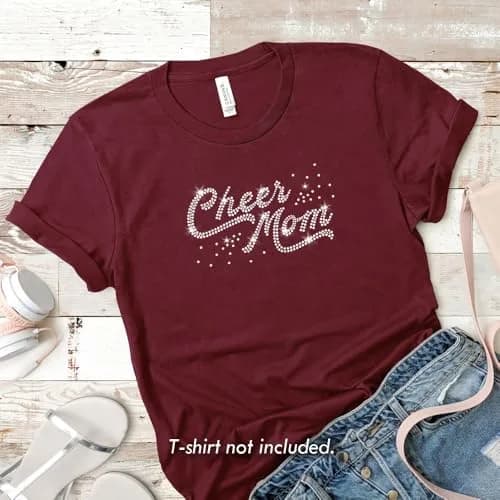 JCS Rhinestones Cheer Mom Swoosh Iron On Rhinestone Transfer 8 x 2.5 inches | High-Quality Glass Crystals for Cheer Support thumbnail 2