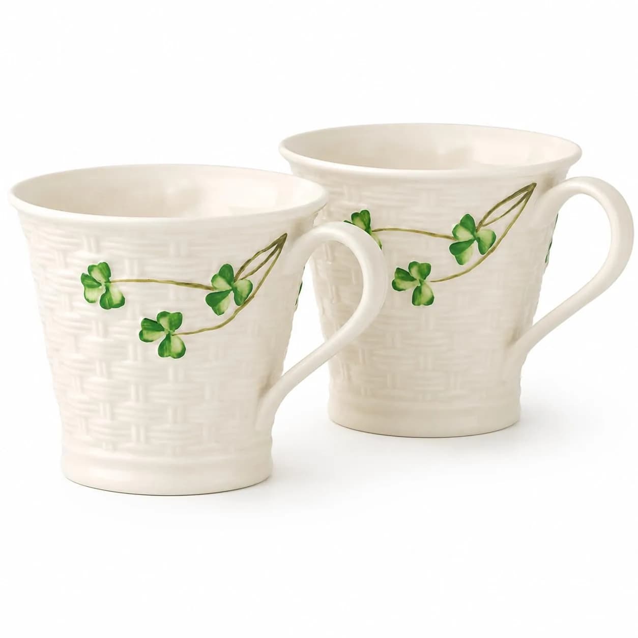 Belleek Classic Shamrock Mug Set, 8 oz Ceramic Coffee Cups | Handcrafted Parian China Drinkware — Shamrock Mugs