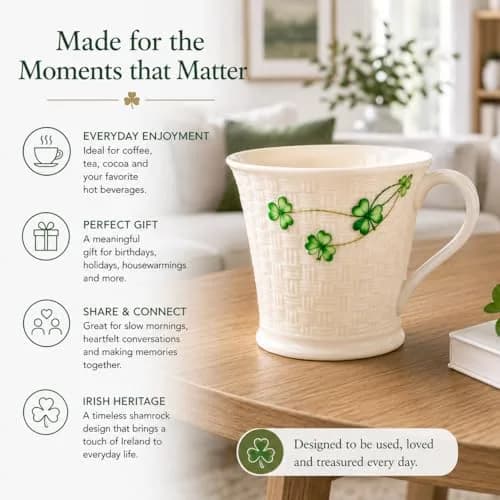 Belleek Classic Shamrock Mug Set, 8 oz Ceramic Coffee Cups | Handcrafted Parian China Drinkware thumbnail 4