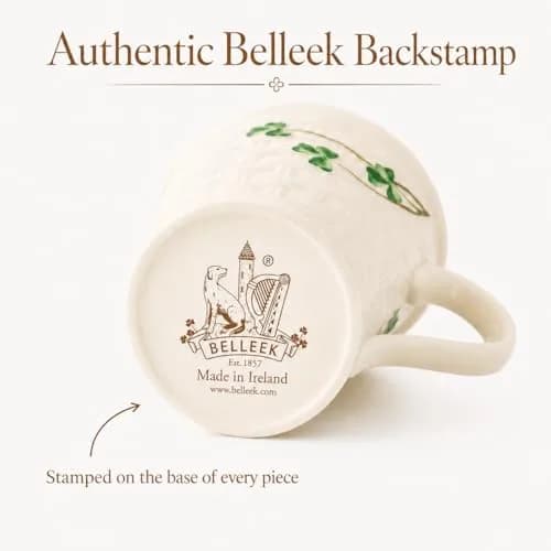 Belleek Classic Shamrock Mug Set, 8 oz Ceramic Coffee Cups | Handcrafted Parian China Drinkware thumbnail 8