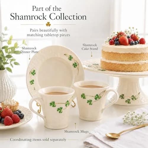 Belleek Classic Shamrock Mug Set, 8 oz Ceramic Coffee Cups | Handcrafted Parian China Drinkware thumbnail 9