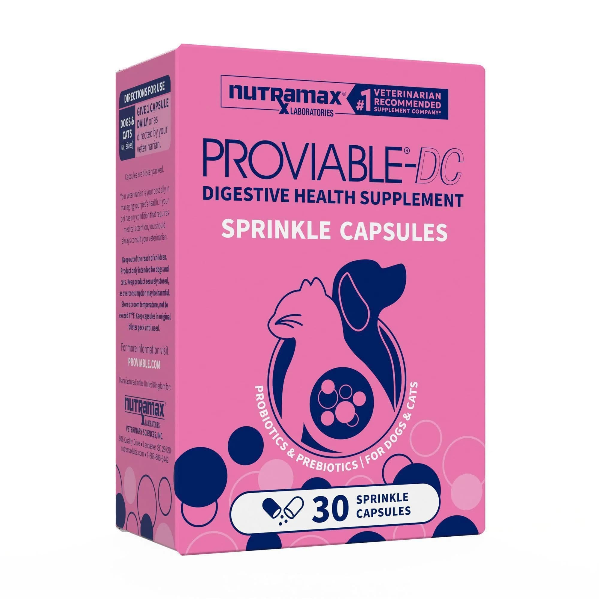 Nutramax Proviable Probiotics for Dogs & Cats Sprinkle Capsules 30 Count | Multi-Strain Gut Health Support - main product image