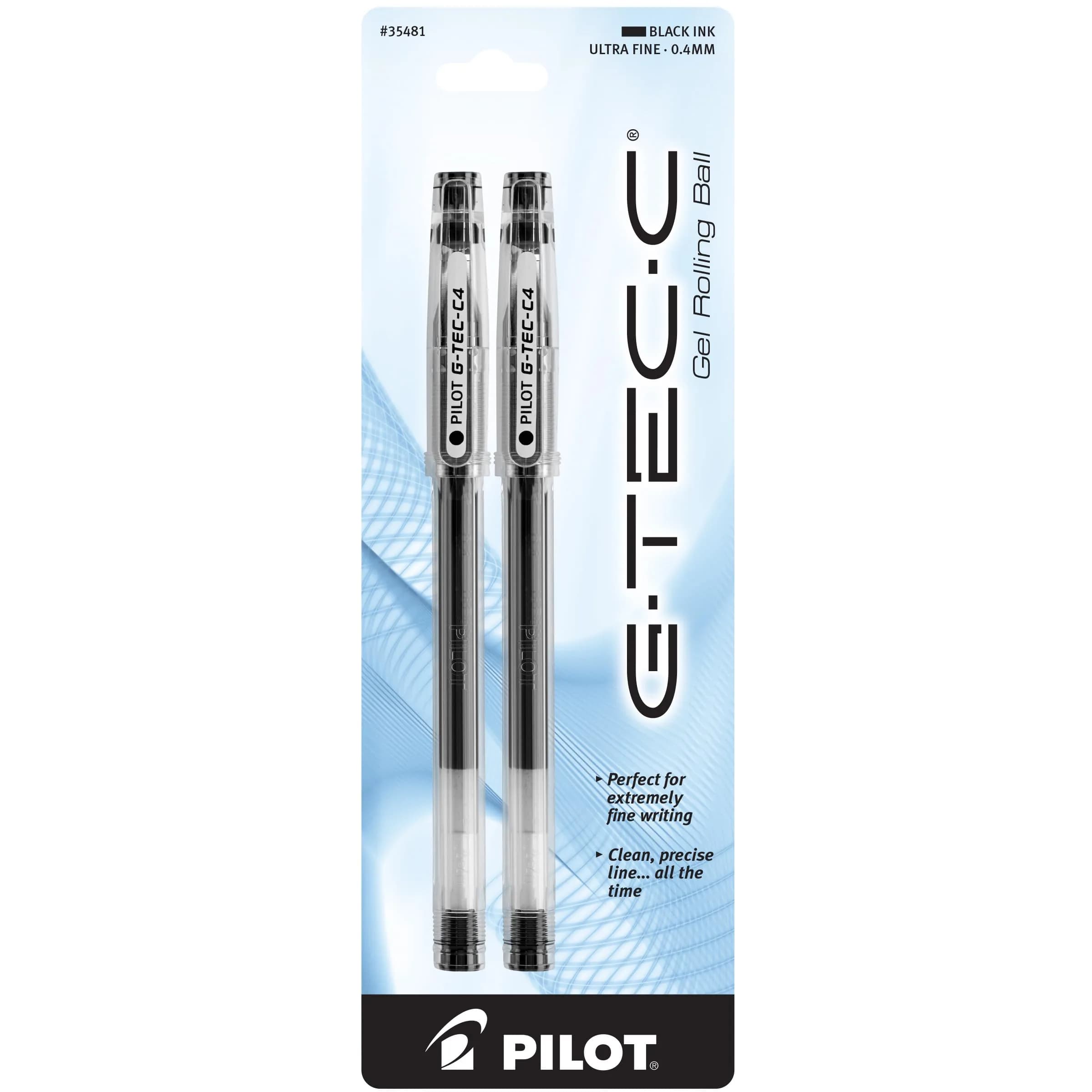 PILOT G-Tec-C Gel Ink Rolling Ball Pens Ultra Fine Point 0.4mm Black Ink 2-Pack | Smooth Ink Flow — Black Ink