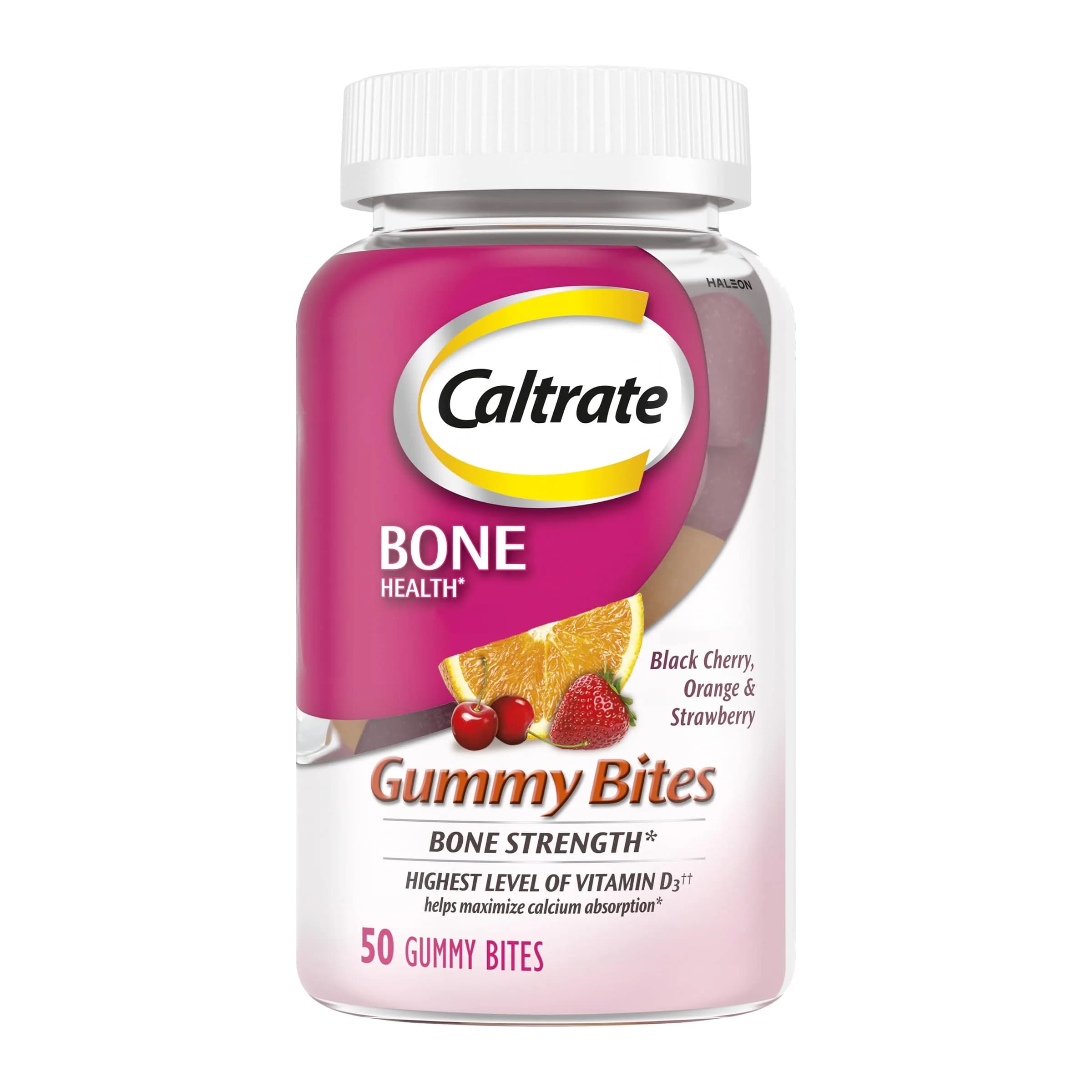 Caltrate Gummy Bites 600 Plus D3 Vitamin D and Calcium Supplement, 50 Count | Bone & Muscle Support with High Vitamin D3 — Black Cherry, Strawberry, Orange