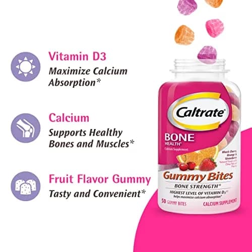 Caltrate Gummy Bites 600 Plus D3 Vitamin D and Calcium Supplement, 50 Count | Bone & Muscle Support with High Vitamin D3 thumbnail 4