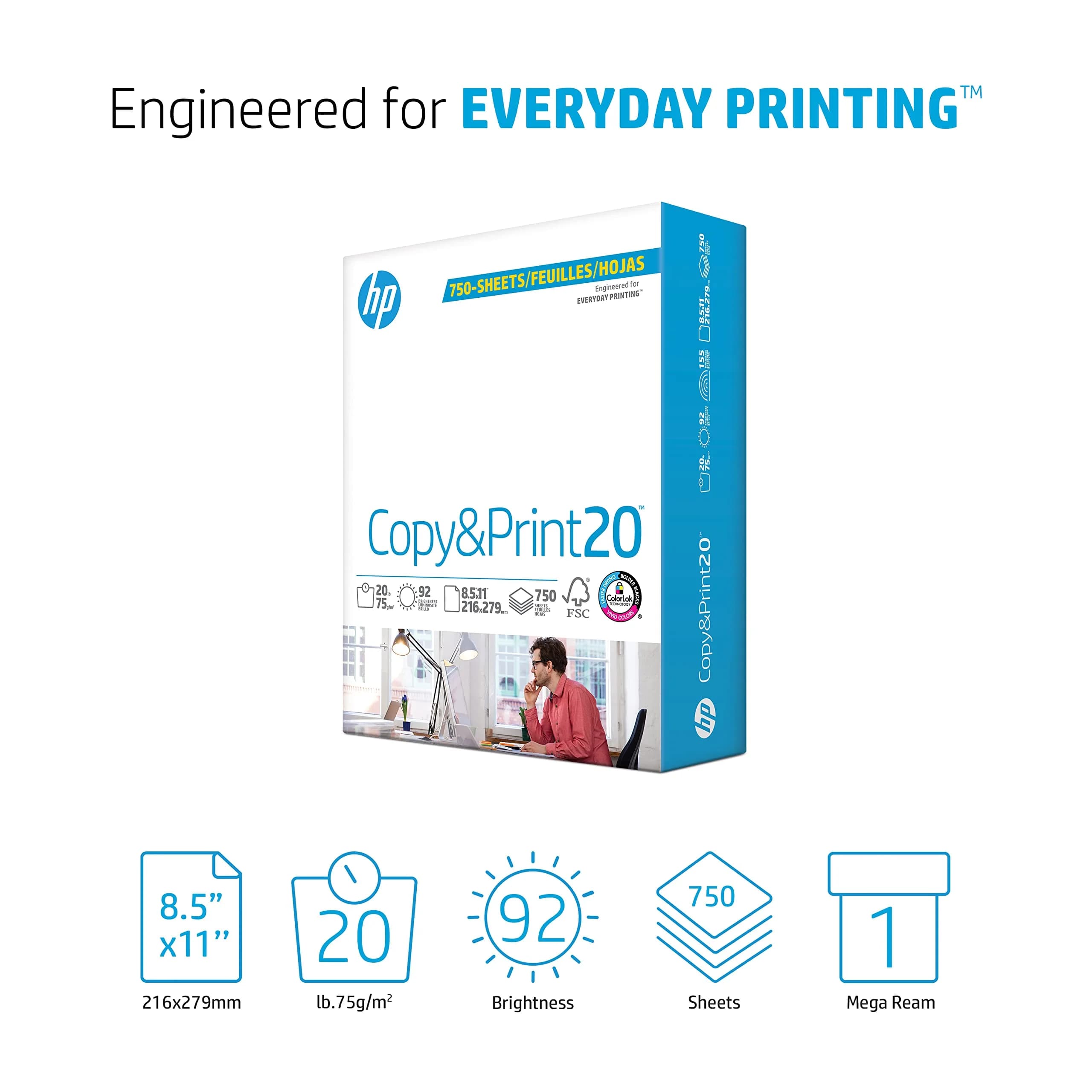 HP Papers Copy & Print 20 lb Printer Paper 8.5 x 11 Inch, 5000 Sheets | FSC Certified, 92 Bright White - view 2