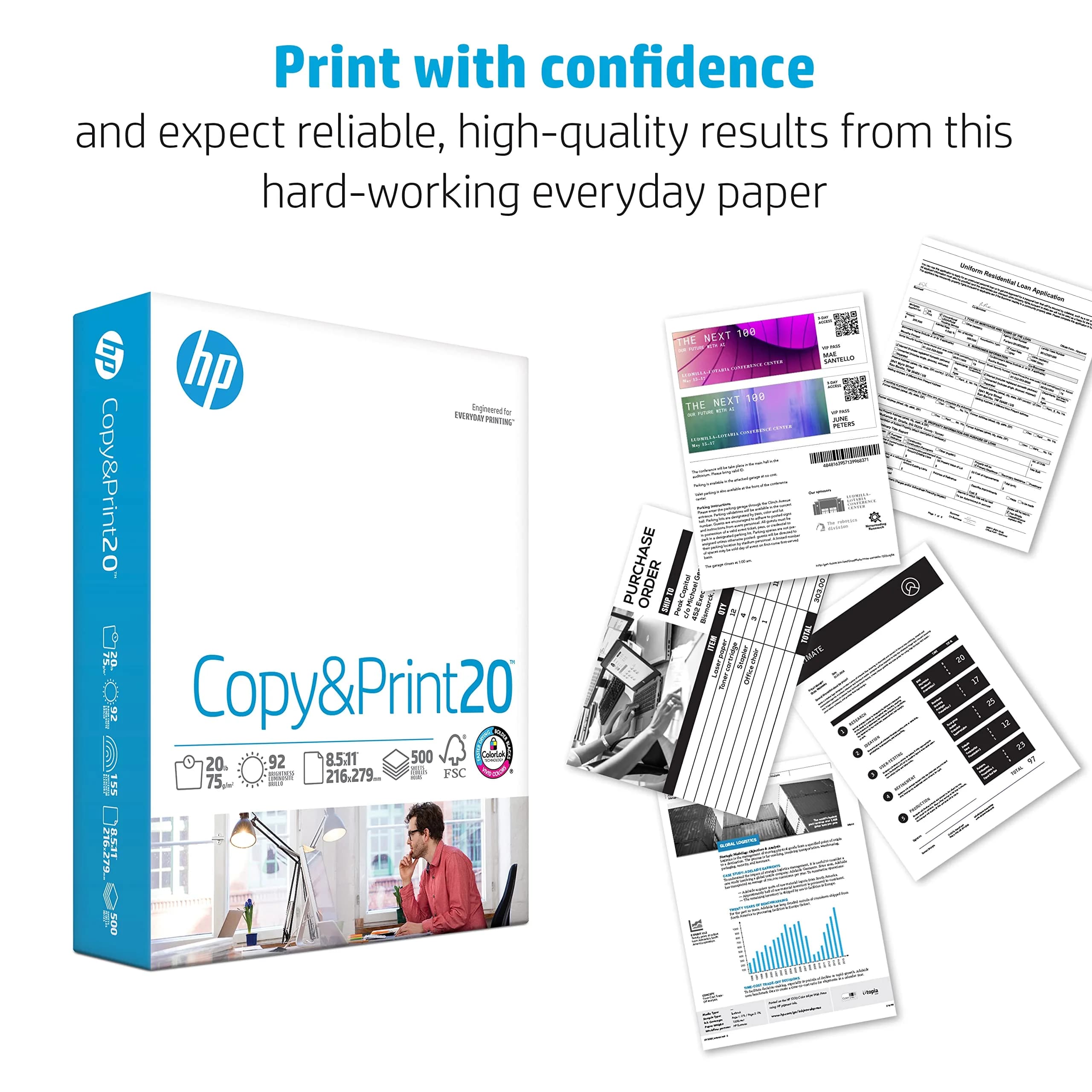 HP Papers Copy & Print 20 lb Printer Paper 8.5 x 11 Inch, 5000 Sheets | FSC Certified, 92 Bright White - view 3
