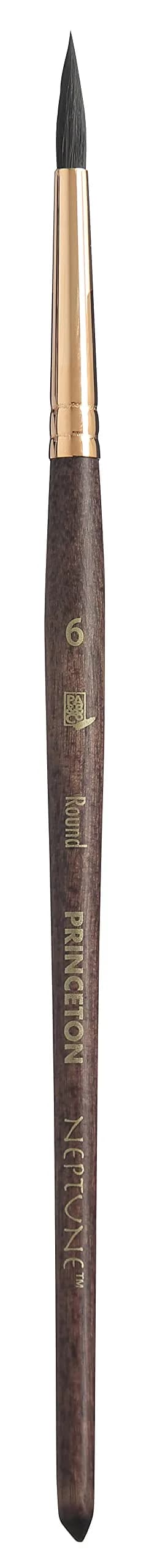 Princeton Neptune Round Brush Size 6 Synthetic Short Handle | Thirstiest Synthetic Watercolor Brush for Fine Details — Size 6