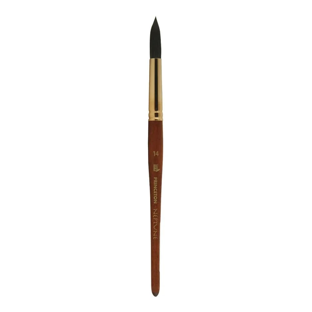 Princeton Neptune Synthetic Squirrel Watercolor Paint Brush Round Size 0 (0.25 inch / 6.35 mm) | Thirstiest Synthetic Brush for Oceans of Color — Dark Wood / Size 14