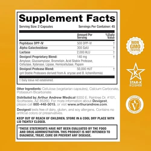 Arthur Andrew Medical Devigest ADS Digestive Support 90 Count | Advanced Digestive Support for Gluten, Casein, Lactose Intolerance thumbnail 2