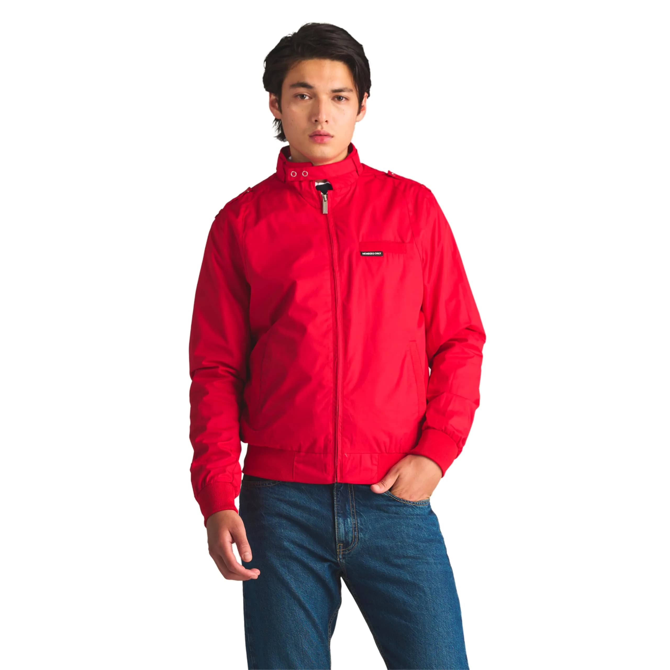 Members Only Original Iconic Racer Jacket for Men (Navy, 2XL) | Slim Fit, Water Resistant, Year-Round Wear — Red / X-Large