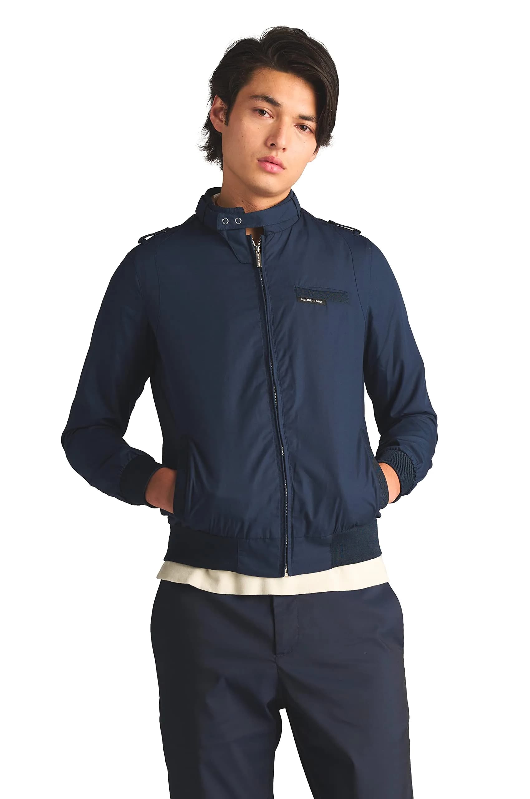 Members Only Original Iconic Racer Jacket for Men (Navy, 2XL) | Slim Fit, Water Resistant, Year-Round Wear — Navy
