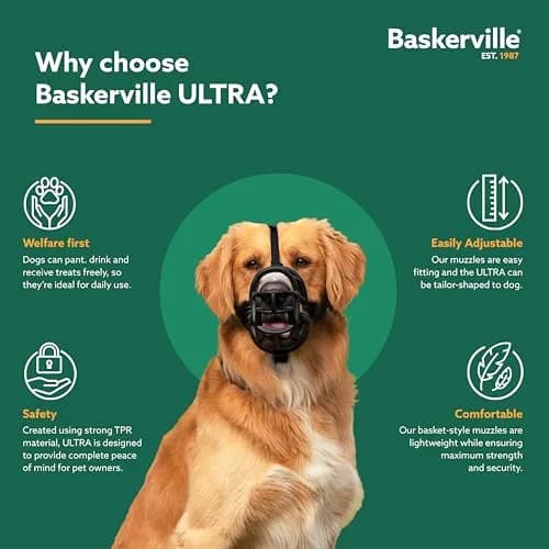 Baskerville ULTRA Dog Muzzle Size 5 (Black) | Patented Humane Design for Panting & Drinking thumbnail 2