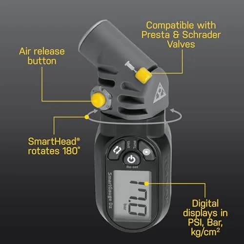 Topeak SmartGauge D2 Digital Bike Tire Pressure Gauge | Precise, Dual-Valve Compatibility, 250 psi thumbnail 4
