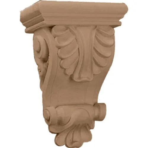 Ekena Millwork 6"W x 3 1/4"D x 8 1/4"H Thin Acanthus Leaf Corbel Alder | Load-Bearing Decorative Support thumbnail 1