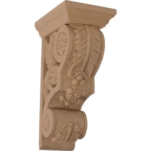 Ekena Millwork COR03X05X09FLLW 3 3/4-Inch W x 5 1/2-Inch D x 9 1/2-Inch H Small Floral Corbel, Lindenwood | Supports up to 250lbs thumbnail 1