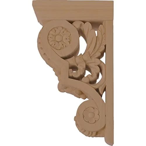 Ekena Millwork COR03X05X09FLLW 3 3/4-Inch W x 5 1/2-Inch D x 9 1/2-Inch H Small Floral Corbel, Lindenwood | Supports up to 250lbs thumbnail 3