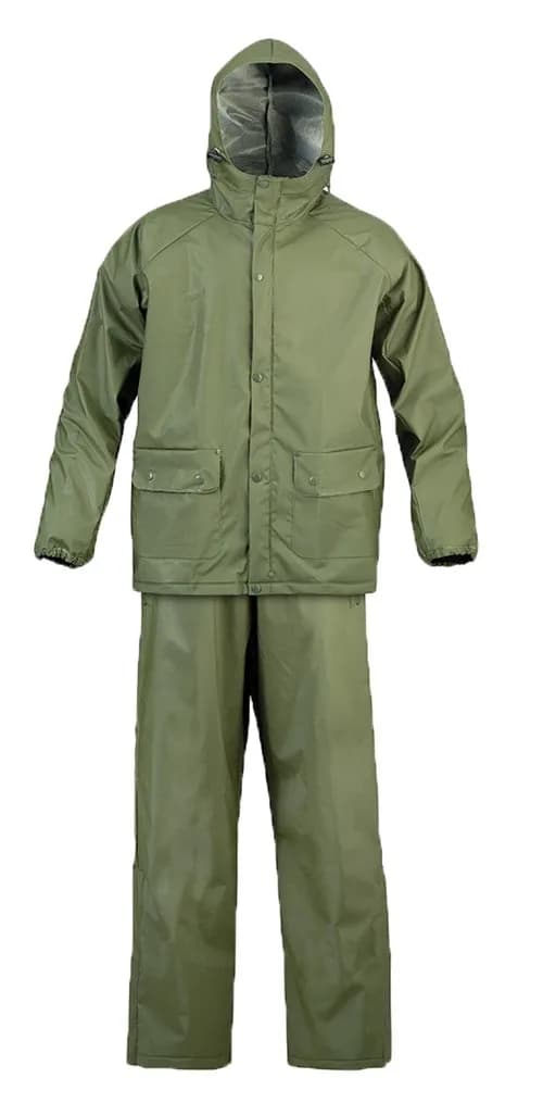 RPS Outdoors Rain Suit X-Large | PVC Waterproof Jacket & Pant Combo with Elastic Cuffs — Olive Drab / XX-Large
