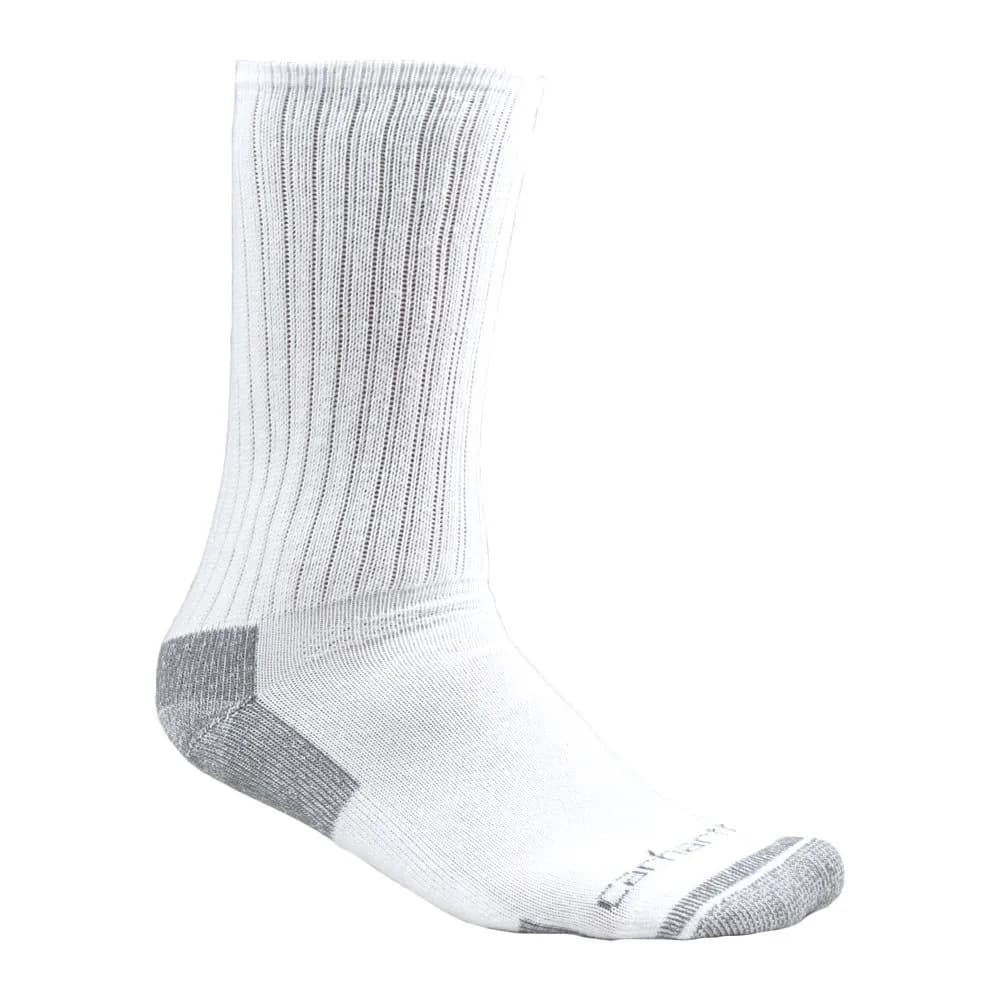Carhartt All-Season Cotton Crew Work Socks, White | Breathable & Reinforced for Durability