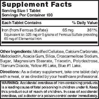 Nature's Blend Iron Ferrous Sulfate 325mg | 100 Tablets, Unflavored, Gluten-Free, Assorted thumbnail 4