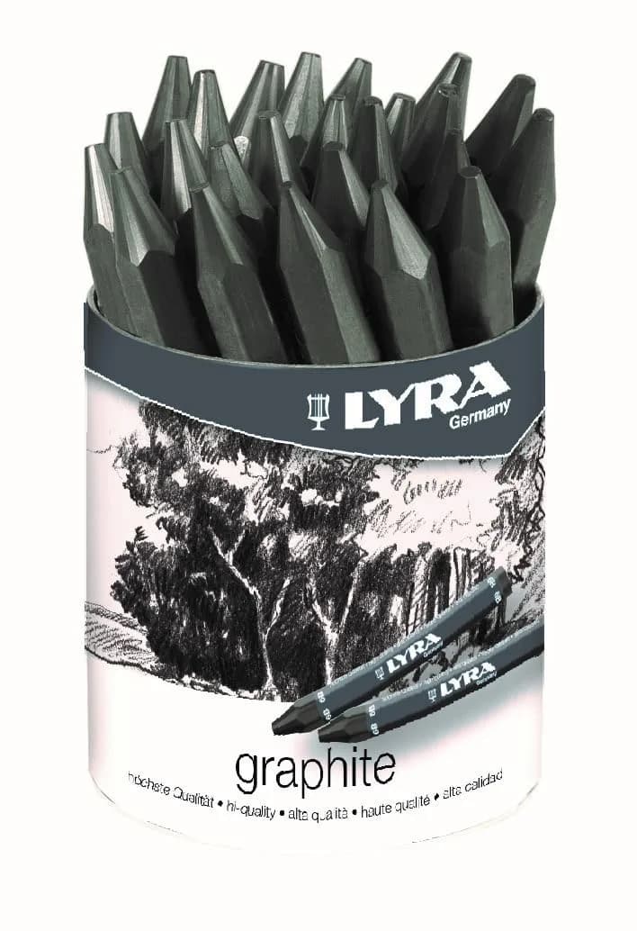 Lyra Graphite Crayon, Water-Soluble, 9B Hardness, Black, 12mm Thickness | Professional Grade Drawing & Sketching Tool — Set of 24