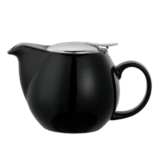 Service Ideas Ceramic Teapot with Removable Infuser 16 oz | Elegant Oval Design in Black thumbnail 1