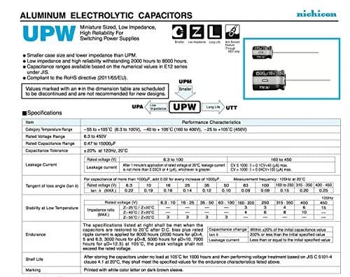 Nichicon UPW2E471MRD 470uf 250v Capacitor 105c High Temp, Radial Leads | Aluminum Round Through-Hole thumbnail 1