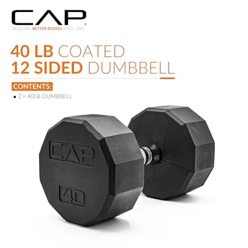 CAP 40lb Rubber Coated 12-Sided Dumbbell | Anti-Roll, Chrome Handle, Durable thumbnail 2
