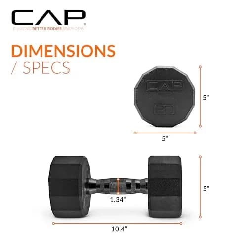 CAP 20 lb Rubber Coated Dumbbell Pair | Anti-Roll 12-Sided Design for Home & Gym thumbnail 5