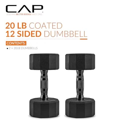 CAP 20 lb Rubber Coated Dumbbell Pair | Anti-Roll 12-Sided Design for Home & Gym thumbnail 3